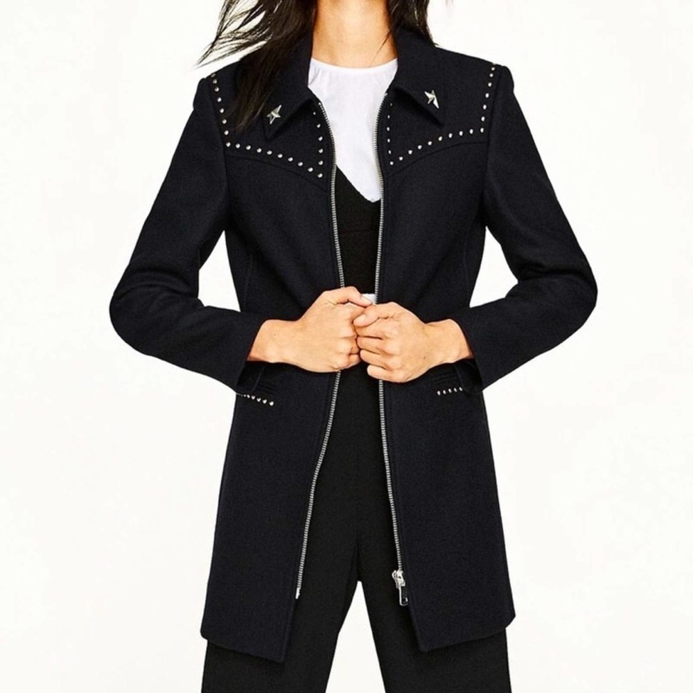 Zara wool military star metallic studded coat size XS